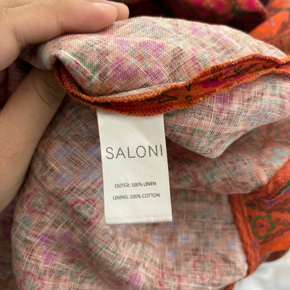 Saloni Rachel Printed Linen Mini Dress Red Size 2 - Picture 8 of 8